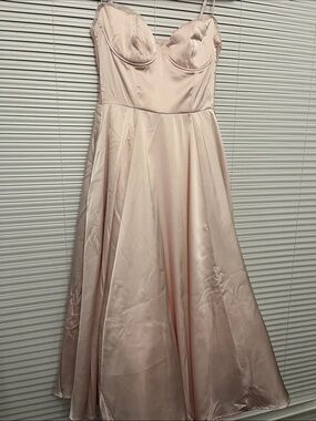 Strapless Satin Fit & Flare Dress in Blush